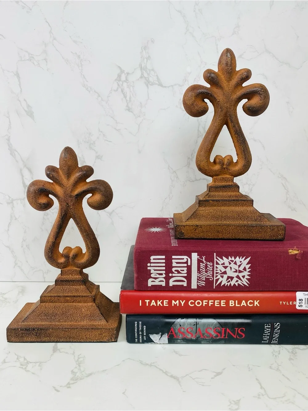 Southern Living At Home Rustic Brown Fleur-de-Lis Bookends vintage cast iron